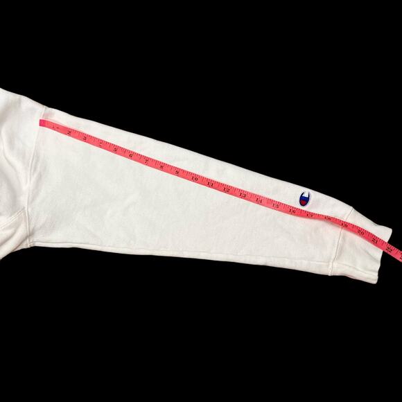 Champion Reverse Weave Hoodie L Cream GF757 Heavyweight Sweatshirt Logo Womens - Picture 4 of 16